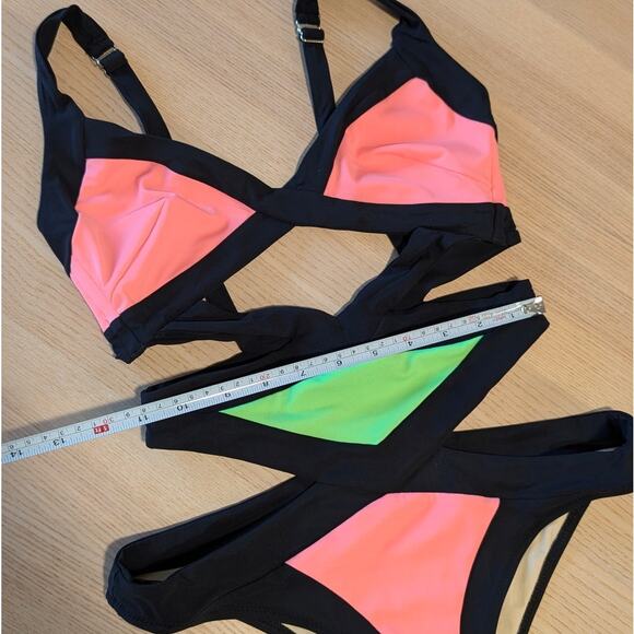 Agent Provocateur Mazzy Swimsuit Womens AP 3/US 6 Green/Pink One Piece Bandage - Picture 8 of 11